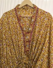Silk Yellow Kaftan / Handmade Flowy Maxi Dress / Resort Wear Outfit MFN1069