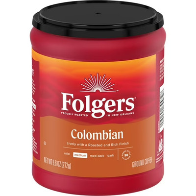 Folgers Colombian Ground Coffee, Medium Roast, 9.6 oz Canister