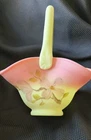 Fenton Hand Painted Satin Uranium Burmese Glass Basket Brown Flower 8 In Tall