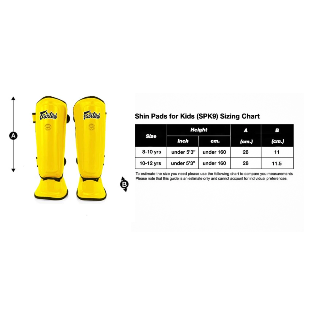 Fairtex SPK9 Protège-Tibias Jeunesse Muay Thai Kickboxing - Enfants 8-10 Ans Noir