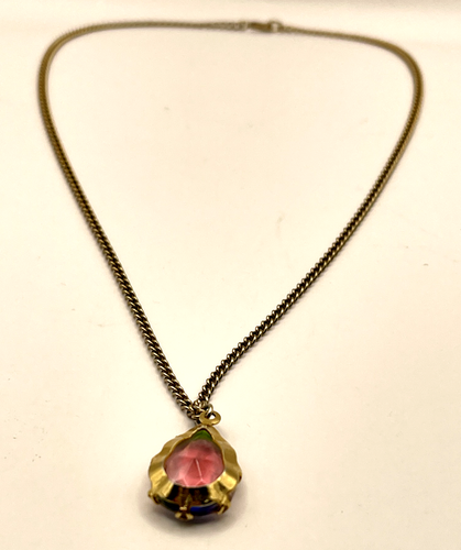 Pendant Necklace Rainbow Teardrop Gold Tone Chain Delicate - Picture 7 of 7