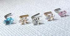 1pc Marquise CZ Gem L-Bend 20g Nose Ring Stud Screw 316L Surgical Steel