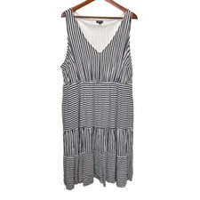 Torrid Navy & White Stripe Challis Tiered Midi Dress Size 3x Missing Belt