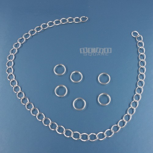 DIY Connector Extender 6" Sterling Silver Curb Chain + 6 Split Rings 5mm #34063 - Picture 2 of 3