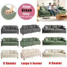 4-Seater Long Corduroy Sofa Modern Jumbo Cord Settee Couch with 2 Throw Pillows