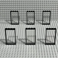 Lego Door Frames Black 1x4x6 (60596) + Clear Glass (57895) Lot of 6
