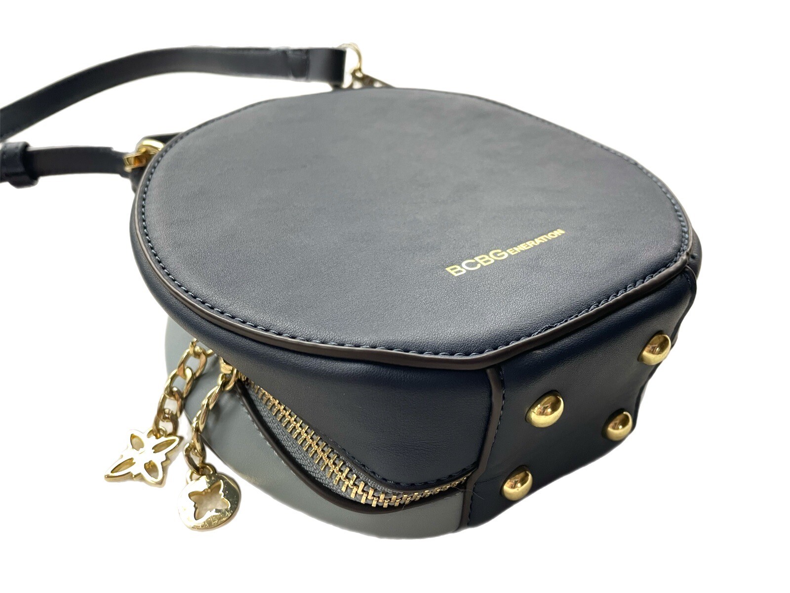 BCBGeneration Circular Two Tone Blue Leather Hand… - image 4