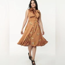 Unique Vintage NWT Rust & Leopard Cat Print Swing Dress - Size Large