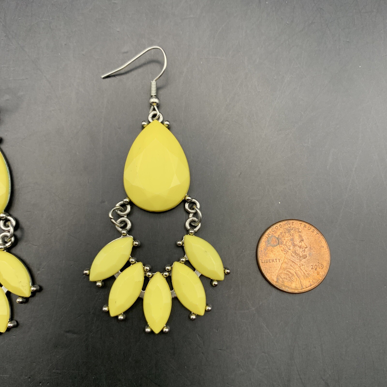 Yellow Statement Earrings Drop Dangle Plastic Hoo… - image 5