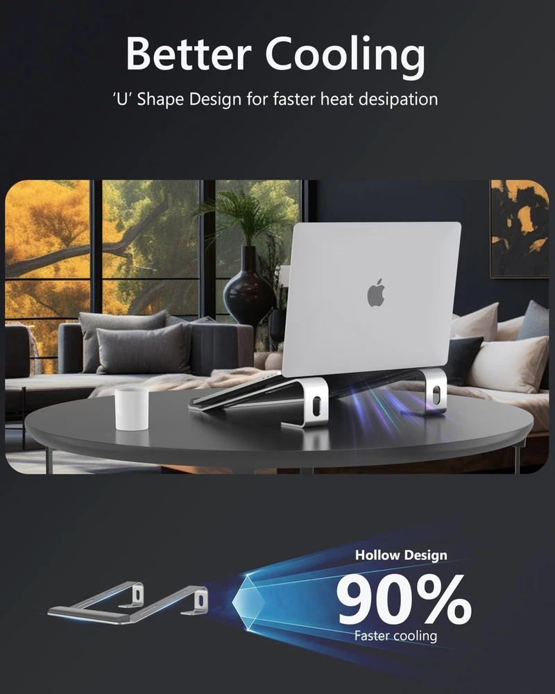 Aluminum Laptop Stand for Desk with Detachable Wrist Rest & Ergonomic Riser