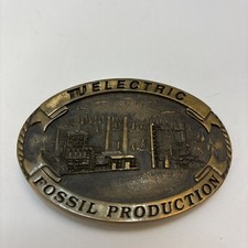 TU Electric Fossil Production Belt Buckle Brass Texas 1993 7814 USA Made