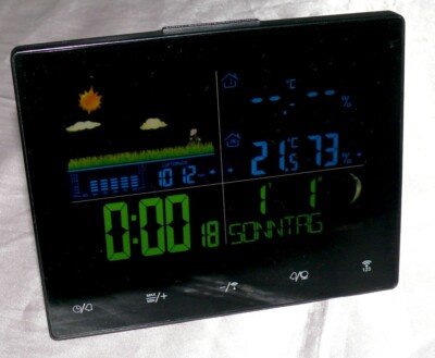 GT-WS-17H Funk Wetterstation XXL Farbdisplay Wettervorhersage Funkuhr Mond Black