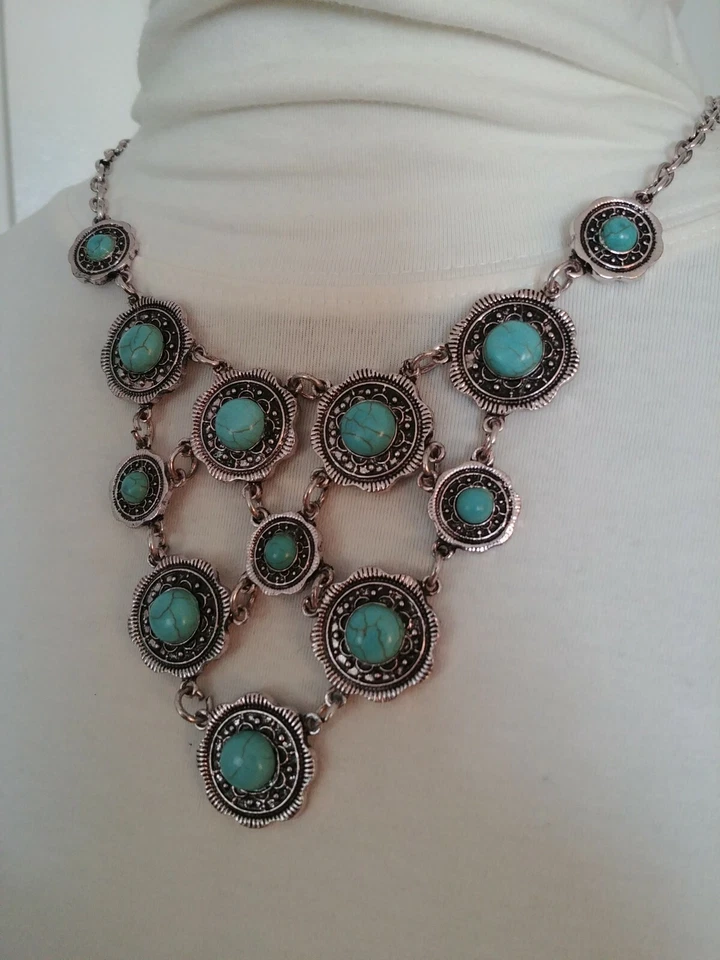 Nuevo Conjunto de Moda Collar y Pendiente Cuentas Turquesa Natural Joya Piedras Preciosas  Foto 2 de 4