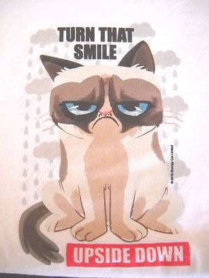 Grumpy Cat TURN THAT SMILE UPSIDE DOWN Women's T Shirt S - XL 100% Cotton NWT