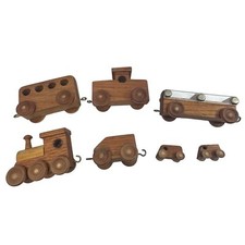 Wooden Train Set Toy - 7 Piece Vintage Style Locomotive  Cars