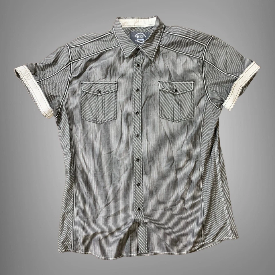 BKE Monett Shirt Men's XXL Athletic Fit Black Pearl Snap Gray White Striped - Image 4 of 4