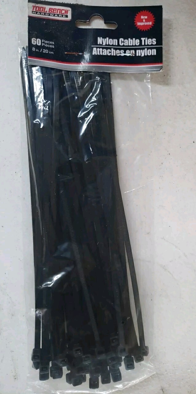 8-Inch Black Nylon Zip Ties for Tool Bench Hardware