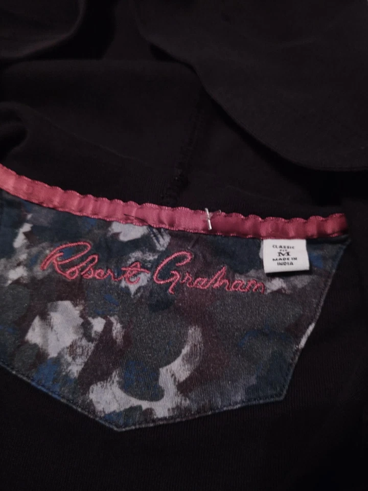 ROBERT GRAHAM Hombre Algodón/Poliéster (M) Negro Cremallera Completa SUDADERA CON CAPUCHA Bolsillos Foto 4 de 4