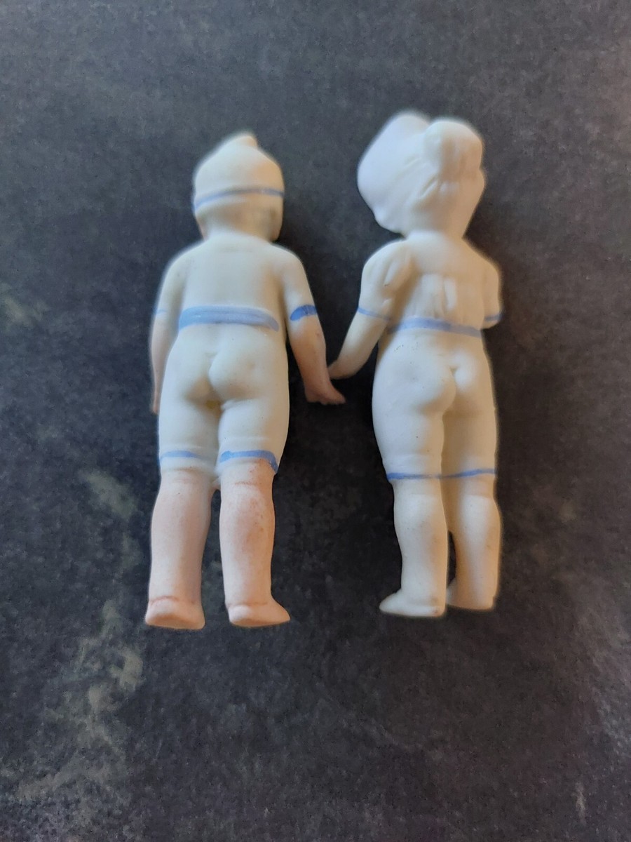 Couple De Poupées Lilliputiennes Mignonnette - 6,5 Cm - Tout Biscuit - XIXème France