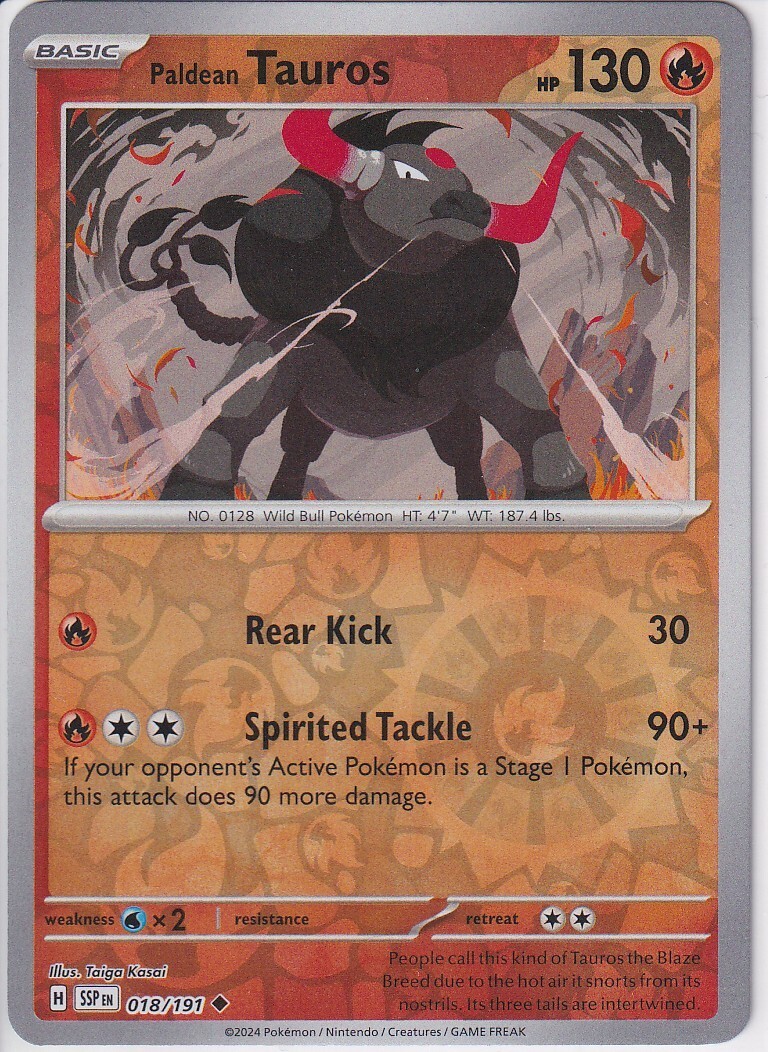 2024 Pokémon Surging Sparks - Paldean Tauros Reverse Holo NM/ MINT 18/191
