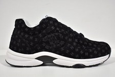 Chanel 22A Black Suede Printed CC Logo White Flat Runner Trainer Sneaker 39.5