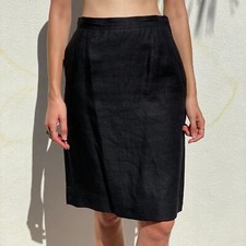 Valentino Vintage 100 Linen Black Above Knee Side Zip Skirt Size 40/6