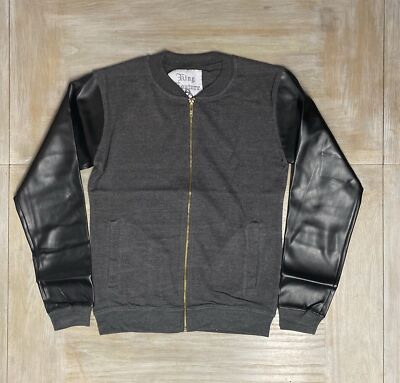 Herren Track Top Small Grau King Kouture Reißverschluss Design Oberteil PU Ärmel Waffel UVP £40
