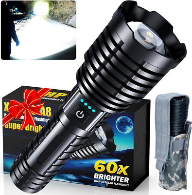 Super Bright 2.5M Lumens Rechargeable LED Flashlight, 25H Battery Life, Waterpro