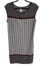 Studio M Dress Womens Medium Stretch Shift Navy Blue & Red Geometric Pattern EUC