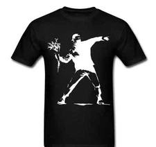 Government throw flowers war molotov revolution anonymous BANKSY tee t-shirt
