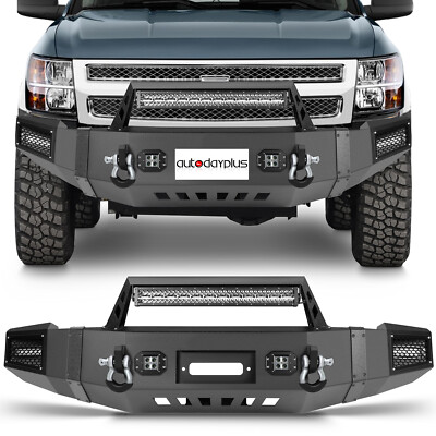 Steel Front Bumper W/ Winch Plate Led Lights for Chevy Silverado 1500 2007-2013