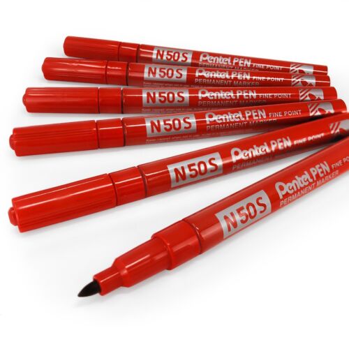 Pentel N50S Fine Permanent Marker – 3.18mm Bullet Tip – Pack of 6 - Red - Picture 1 of 3