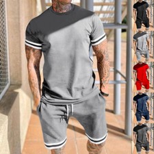 Men Casual Sports Youth Suit Tracksuit Outfit Short Sleeve Shorts Two-Piece Sets