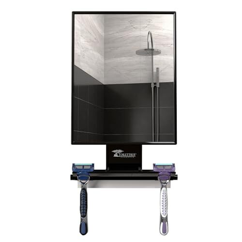 Deluxe Larger Fogless Shower Shaving Mirror With Squeegee Large Black 