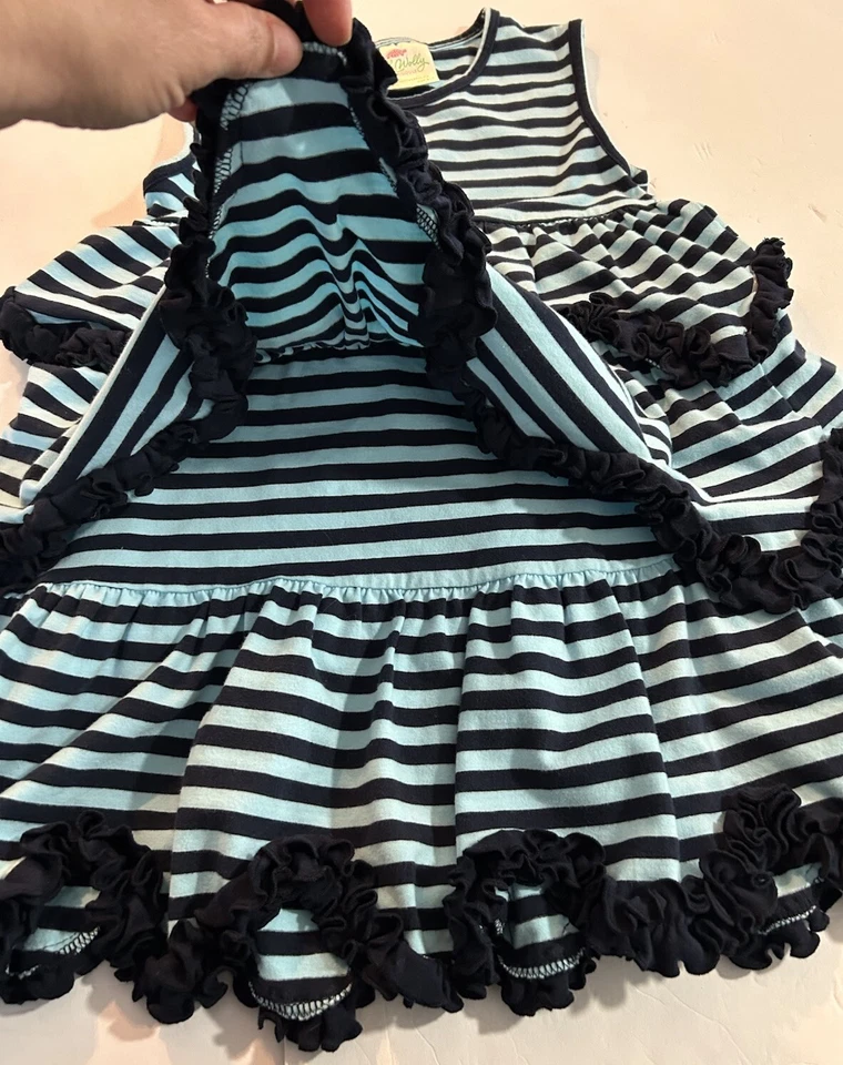 Vestido Lolly Wolly Doodle Meninas 6/7 Listrado Azul Squinchy Babado Algodão/Elastano - Imagem 2 de 4