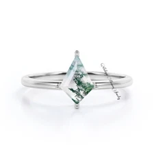 Natural Moss Agate Ring- Kite Shaped- Silver Ring-Delicate Ring-Stacking Ring