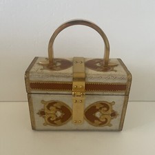 Saks Fifth Avenue Florentine Bag In Wood And Metal Gold Carrying Case