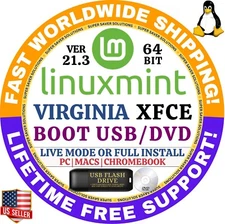 Linux MINT ISO 21.3 USB VIRGINIA XFCE 64-Bit Live Boot, Full Install for MAC, PC