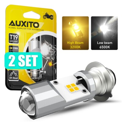 2SET Motorcycle White & Amber T19 LED Headlight Head Lamp Bulb Canbus Ready
