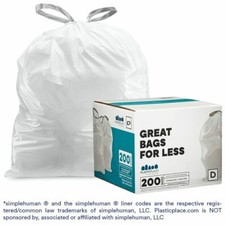 Plasticplace Custom Fit Trash Bags Compatible with simplehuman Code D, 200 Count