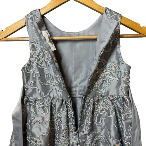 Rare Editions Dress Girls Size 5 Silver Gray Floral Pattern Sequin Party Wedding - Picture 5 of 12