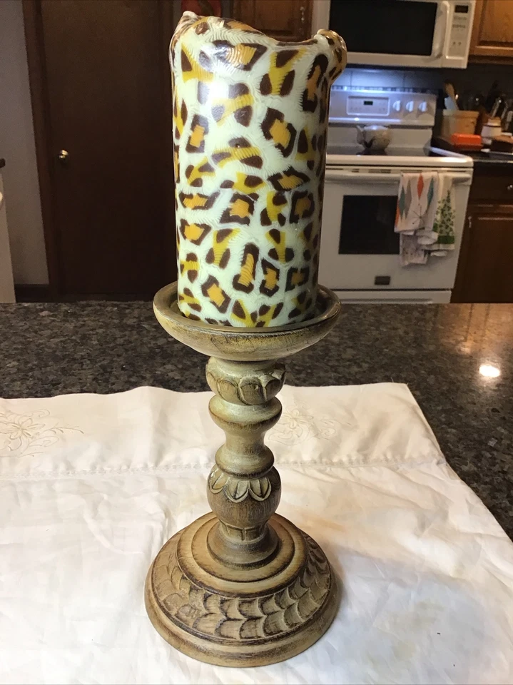 ВИНТАЖНАЯ АФРИКАНСКАЯ ВОСКОВАЯ СВЕЧА С АНИМАЛИСТИЧЕСКИМ ПРИНТОМ леопард гепард 6 дюймов x 3 дюйма СГОРЕЛА ОДИН РАЗ - Изображение 4 из 4