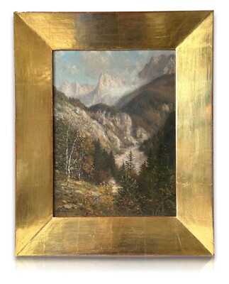 Anton Jahn 1869-? - Öl auf Karton - Gebirgs- Berglandschaft - gerahmt & signiert