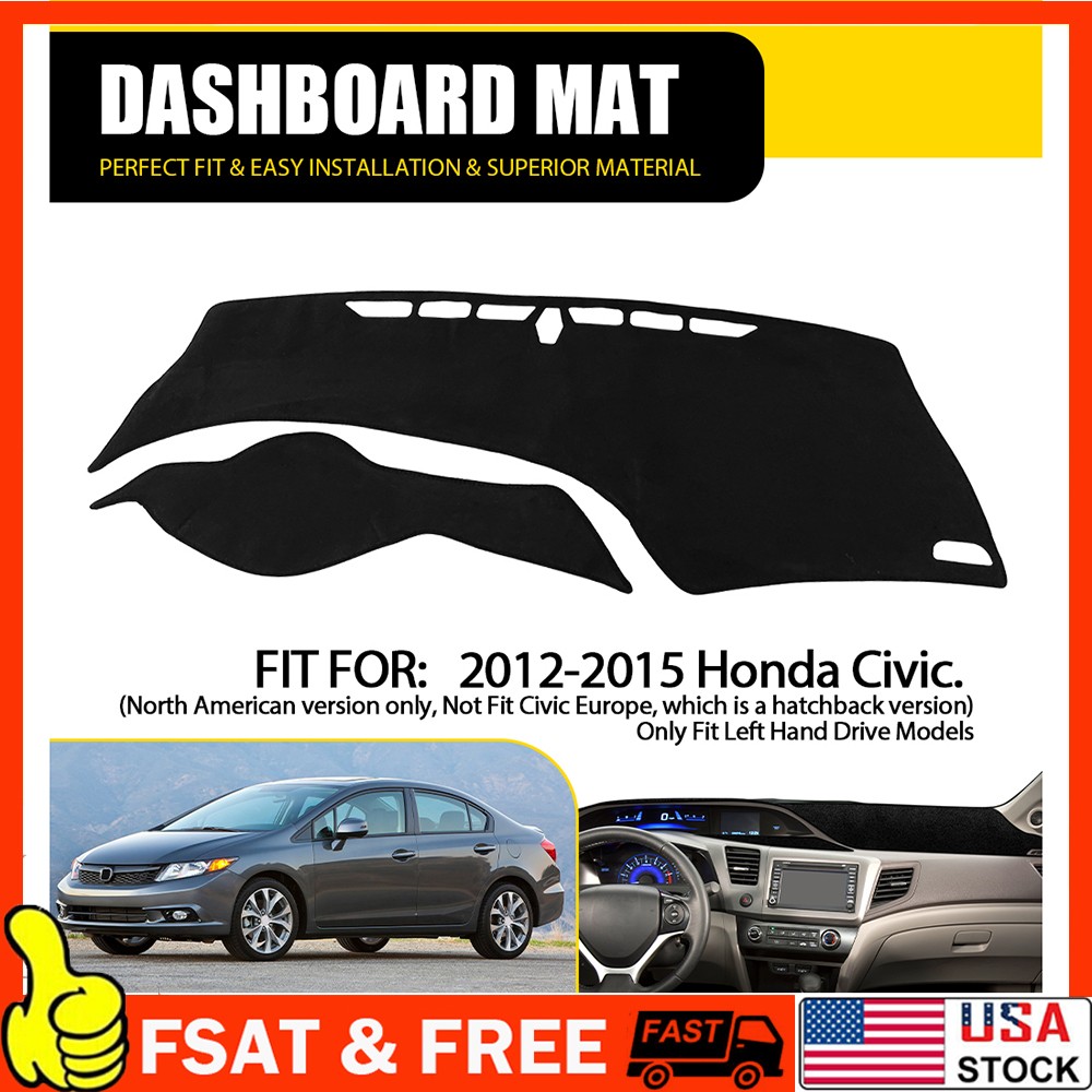 For 2012-2015 Honda Civic Dashboard Cover Dashmat Dash Mat Pad Accessories Black