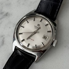 Vintage Tissot PR 516 Date Stainless Steel Mens Watch Hirsch Duke Leather Band