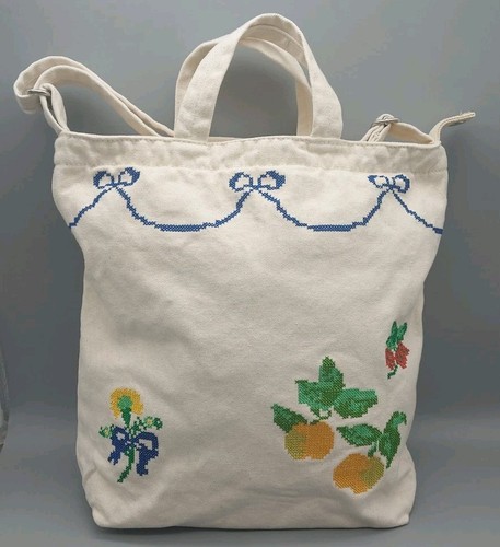 BAGGU Zip Duck Bag Cross Stitch Garden Embroidered