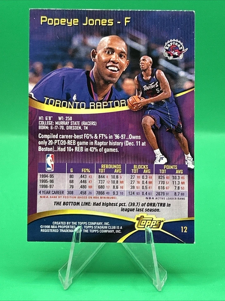 1997-98 Stadium Club Popeye Jones -Raptors - Image 2 of 2