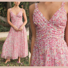 NWT Mac Duggal [ 12 ] 8012 Floral V-Neck Floral A line Midi Dress In Pink #S1938