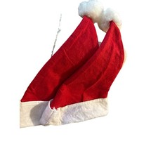 Set of 3 Red Plush Santa Hats White Faux Fur Trim Christmas Holiday Accessory