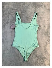 Auden Luxe Stretch Fully Lined Bodysuit Mint Green Size M NWT Scoop Neck